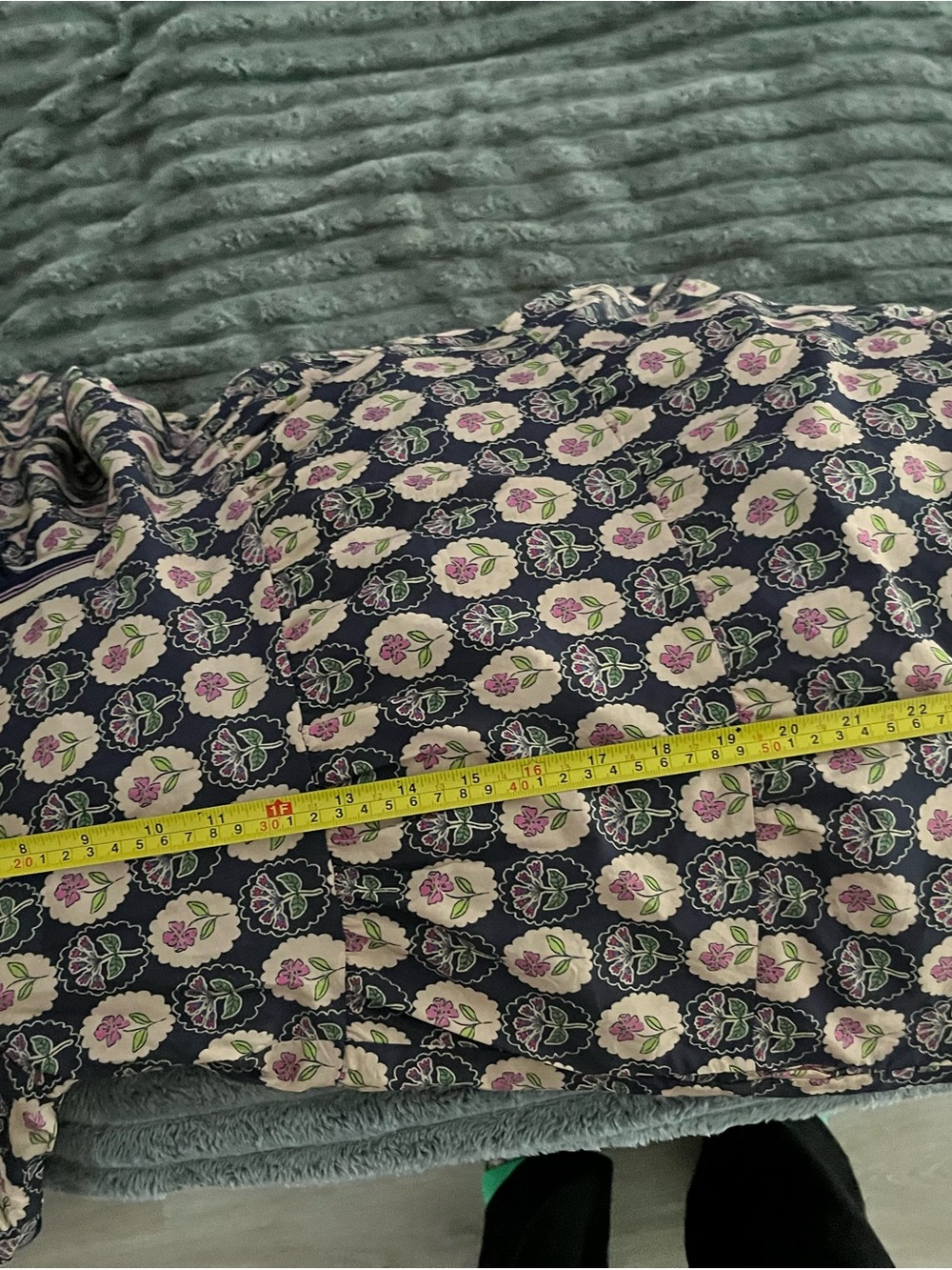 Navy Floral Quilted Dress with Pink and Green Accents